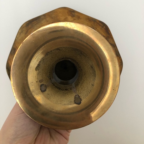 Vintage Brass Pedestal Bowl with Painted Peacock Design - Picture 6 of 6